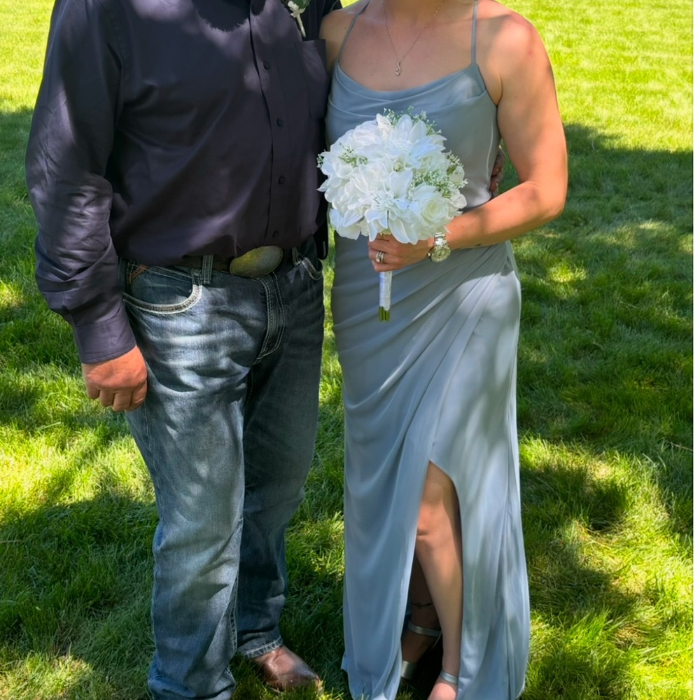 Azazie dusty blue bridesmaid dress custom size similar to  8 or 10